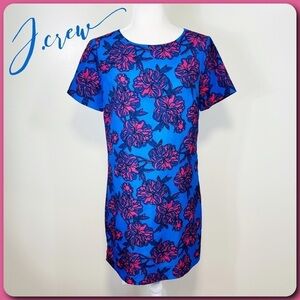 J.CREW Blue & Pink Floral Printed Short Sleeve Shift Gallery Dress - 4